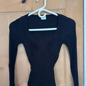 Black Ribbed Long Sleeve Top